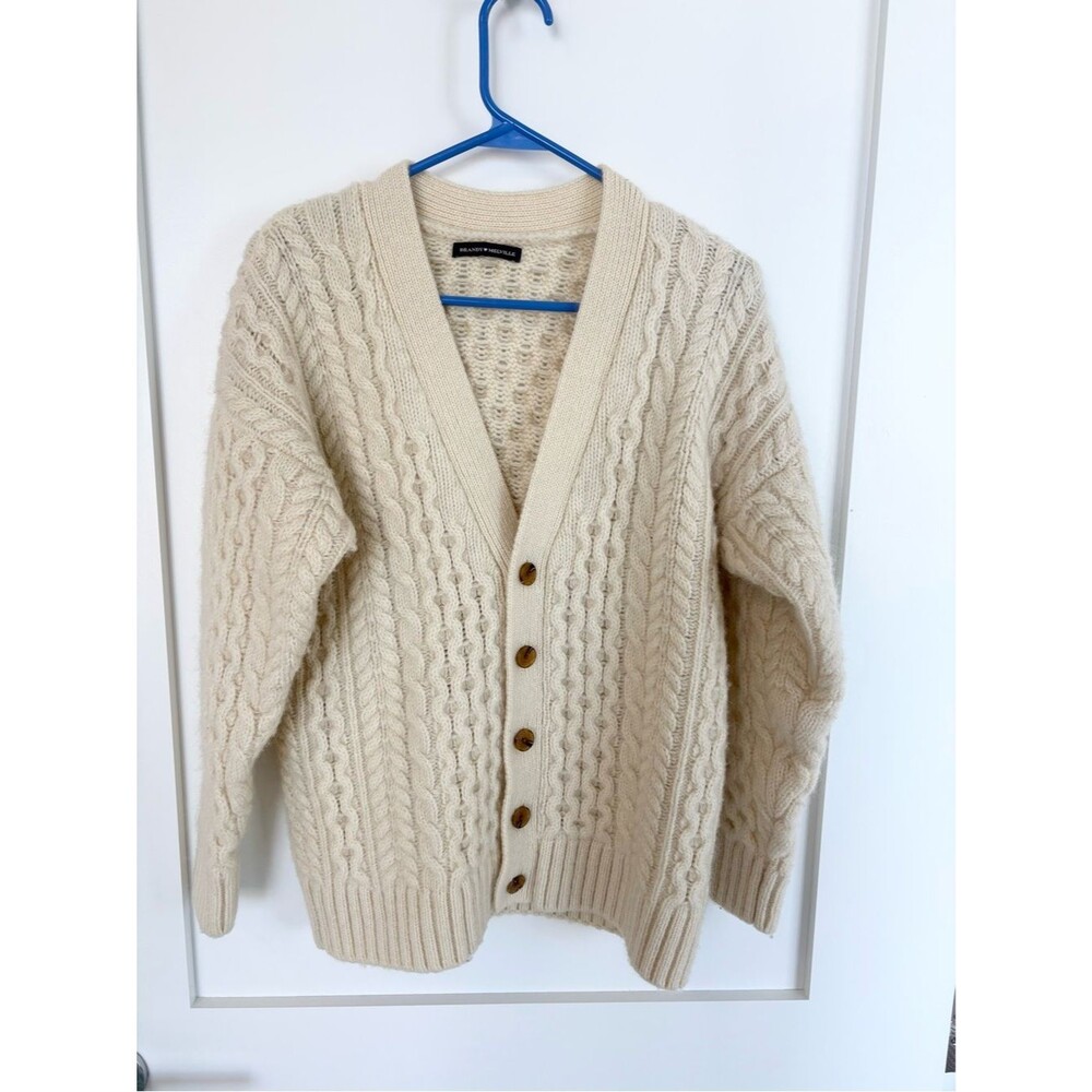 Brandy Melville Cream Cable Knit Wool Blend Cardigan Button Front Chunky -M